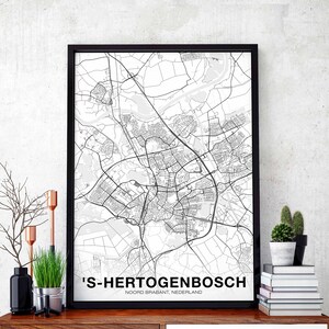 S-HERTOGENBOSCH Pays-Bas carte affiche noir blanc ville natale ville impression moderne décor à la maison bureau décoration mur art dortoir chambre cadeau