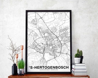 S-HERTOGENBOSCH Netherlands map poster black white Hometown City Print Modern Home Decor Office Decoration Wall Art Dorm Bedroom Gift