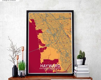 HAYWARD California usa map poster black white Hometown City Print Modern Home Decor Office Decoration Wall Art Dorm Bedroom Gift