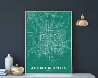 AGUASCALIENTES Mexico map poster color Hometown City Print Modern Home Decor Office Decoration Wall Art Dorm Bedroom Gift art