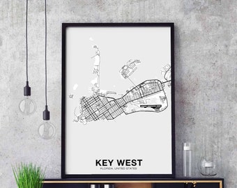 KEY WEST Florida US map poster black white Hometown City Print Modern Home Decor Office Decoration Wall Art Dorm Bedroom Gift