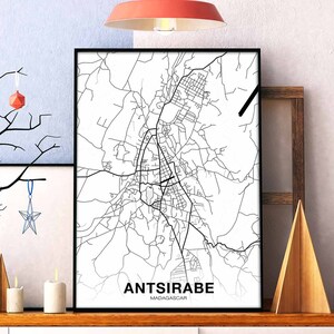 ANTSIRABE Madagascar carte affiche noir blanc ville natale ville impression moderne décor à la maison bureau décoration mur art dortoir chambre cadeau