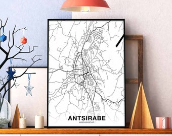 ANTSIRABE Madagascar map poster black white Hometown City Print Modern Home Decor Office Decoration Wall Art Dorm Bedroom Gift