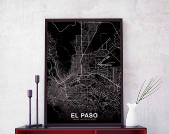 EL PASO Texas TX usa map poster black white Hometown City Print Modern Home Decor Office Decoration Wall Art Dorm Bedroom Gift