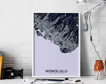 HONOLULU Hawaii HI US map poster color Hometown City Print Modern Home Decor Office Decoration Wall Art Dorm Bedroom Gift