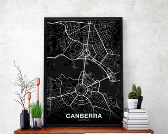 CANBERRA Australia map poster black white Hometown City Print Modern Home Decor Office Decoration Wall Art Dorm Bedroom Gift