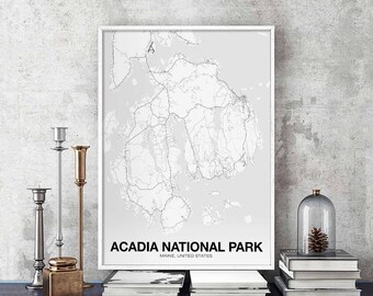 ACADIA NATIONAL PARK Maine usa map poster black white  Hometown City Print Modern Home Decor Office Decoration Wall Art Dorm Bedroom Gift