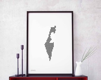 ISRAEL minimal dots retro map poster black white wall decor design modern swiss scandinavian nordic housewarming travel