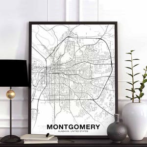 MONTGOMERY Alabama AL Etats-Unis carte affiche noir blanc ville natale ville impression moderne décor à la maison bureau décoration mur art dortoir chambre cadeau