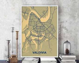 VALDIVIA Chile map poster color Hometown City Print Modern Home Decor Office Decoration Wall Art Dorm Bedroom Gift