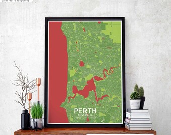 PERTH Australia map poster color Hometown City Print Modern Home Decor Office Decoration Wall Art Dorm Bedroom Gift