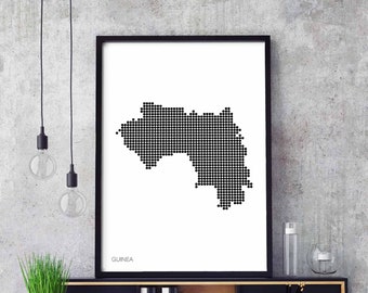 GUINEA minimal dots retro map poster black white wall decor design modern swiss scandinavian nordic housewarming travel