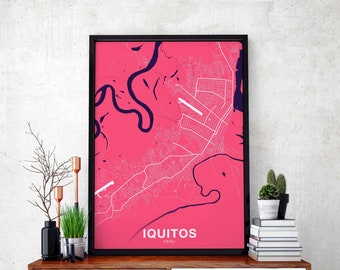 IQUITOS Peru map poster color Hometown City Print Modern Home Decor Office Decoration Wall Art Dorm Bedroom Gift