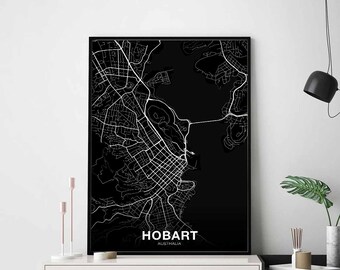 HOBART Australia map poster black white Hometown City Print Modern Home Decor Office Decoration Wall Art Dorm Bedroom Gift