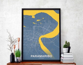 PARAMARIBO Suriname map poster color Hometown City Print Modern Home Decor Office Decoration Wall Art Dorm Bedroom Gift