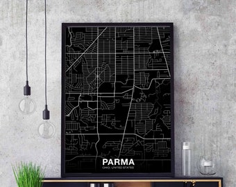 PARMA Ohio OH USA map poster black white Hometown City Print Modern Home Decor Office Decoration Wall Art Dorm Bedroom Gift