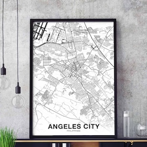 ANGEL CITY Philippinen Karte Poster schwarz weiß Hometown City Print Moderne Wohnkultur Büro Dekoration Wand Kunst Wohnheim Schlafzimmer Geschenk