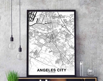 ANGELES CITY Philippines map poster black white Hometown City Print Modern Home Decor Office Decoration Wall Art Dorm Bedroom Gift