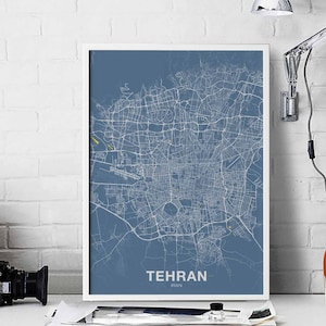 TEHRAN Iran map poster color Hometown City Print Modern Home Decor Office Decoration Wall Art Dorm Bedroom Gift art