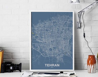TEHRAN Iran map poster color Hometown City Print Modern Home Decor Office Decoration Wall Art Dorm Bedroom Gift art