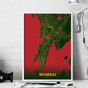 MUMBAI inde carte affiche couleur ville natale ville impression moderne décor à la maison bureau décoration mur art dortoir chambre cadeau