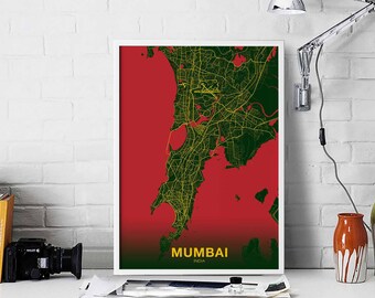 MUMBAI India map poster color Hometown City Print Modern Home Decor Office Decoration Wall Art Dorm Bedroom Gift