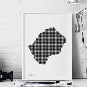 LESOTHO Wandbild Karte minimalistisch schwarz weiß Wand Dekor Design moderne Wand Kunst Karte Wand Kunst Karte Karte Karte Karte Hause Hause