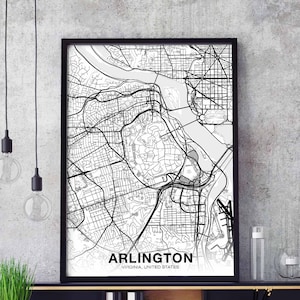 ARLINGTON Virginia VA USA map poster black white Hometown City Print Modern Home Decor Office Decoration Wall Art Dorm Bedroom Gift