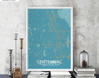 CENTENNIAL Colorado USA map poster black white Hometown City Print Modern Home Decor Office Decoration Wall Art Dorm Bedroom Gift