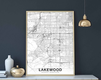 LAKEWOOD Colorado CO USA map poster black white  Hometown City Print Modern Home Decor Office Decoration Wall Art Dorm Bedroom Gift