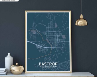 BASTROP Texas USA map poster black white Hometown City Print Modern Home Decor Office Decoration Wall Art Dorm Bedroom Gift