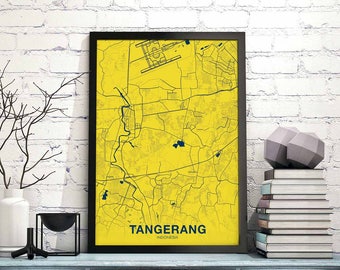 TANGERANG Indonesia map poster color Hometown City Print Modern Home Decor Office Decoration Wall Art Dorm Bedroom Gift