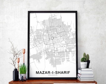 MAZAR-I-SHARIF Afghanistan map poster Hometown City Print Modern Home Decor Office Decoration Wall Art Dorm Bedroom Gift
