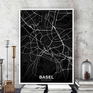 BASEL Switzerland map poster black white Hometown City Print Modern Home Decor Office Decoration Wall Art Dorm Bedroom Gift