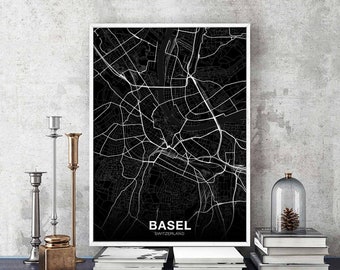 BASEL Switzerland map poster black white Hometown City Print Modern Home Decor Office Decoration Wall Art Dorm Bedroom Gift