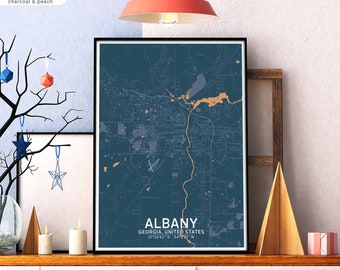 ALBANY Georgia USA map poster black white Hometown City Print Modern Home Decor Office Decoration Wall Art Dorm Bedroom Gift