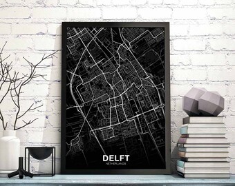 DELFT Netherlands map poster black white Hometown City Print Modern Home Decor Office Decoration Wall Art Dorm Bedroom Gift