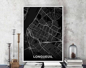 LONGUEUIL Canada map poster black white Hometown City Print Modern Home Decor Office Decoration Wall Art Dorm Bedroom Gift