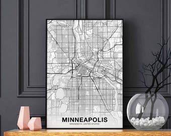 MINNEAPOLIS Minnesota MN US map poster black white Hometown City Print Modern Home Decor Office Decoration Wall Art Dorm Bedroom Gift