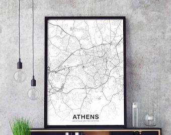 ATHENS Georgia GA US map poster black white Hometown City Print Modern Home Decor Office Decoration Wall Art Dorm Bedroom Gift
