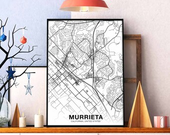 MURRIETA California CA US map poster black white  Hometown City Print Modern Home Decor Office Decoration Wall Art Dorm Bedroom Gift