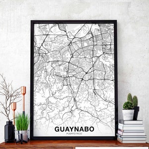 GUAYNABO Puerto Rico map poster black white Hometown City Print Modern Home Decor Office Decoration Wall Art Dorm Bedroom Gift