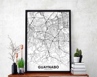 GUAYNABO Puerto Rico map poster black white Hometown City Print Modern Home Decor Office Decoration Wall Art Dorm Bedroom Gift