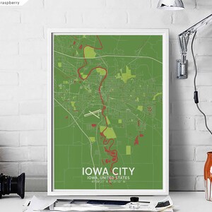 IOWA CITY Iowa etats-unis carte affiche noir blanc décoration murale design scandinave moderne minimal nordique pendaison de crémaillère voyage chambre