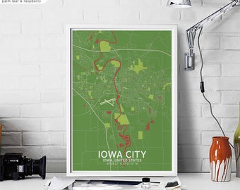 IOWA CITY Iowa usa map poster black white wall decor design modern scandinavian minimal nordic housewarming travel bedroom