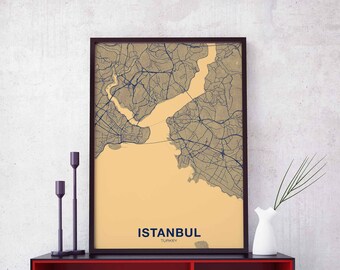 ISTANBUL Turkey map poster color Hometown City Print Modern Home Decor Office Decoration Wall Art Dorm Bedroom Gift