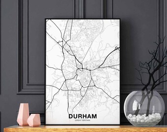 DURHAM Great Britain UK map poster black white Hometown City Print Modern Home Decor Office Decoration Wall Art Dorm Bedroom Gift