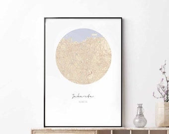 JAKARTA Indonesia map poster wall decor design modern minimal nordic travel bedroom home art vintage retro dorm nursery housewarming