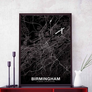 BIRMINGHAM Alabama AL Karte Poster schwarz weiß Hometown City Print Modernes Wohndekor Büro Dekoration Wand Kunst Wohnheim Schlafzimmer Geschenk