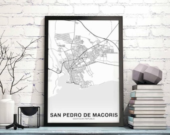 SAN PEDRO de MACORIS Dominican map poster black white Hometown City Print Modern Home Decor Office Decoration Wall Art Dorm Bedroom Gift